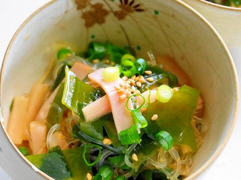 さっぱり！ハムとわかめと新しょうがの春雨サラダ